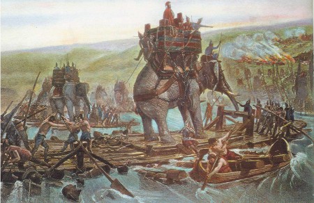 Hannibal's Elephants Crossing the Rhine River